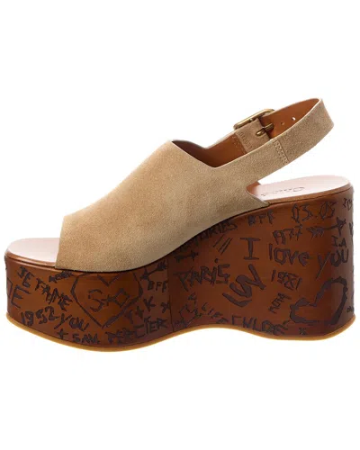 Chloé Desert Sand Beige Suede Calf Leather Maxime Wedges Sandals In Brown