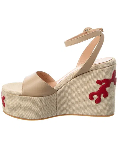 Gianvito Rossi Malia Vitello Glove Paros Nappa Wedges Sand/naturale/tabasco Red In Neutral