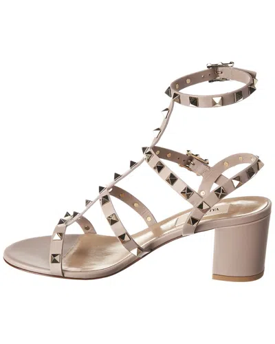 Valentino Rockstud Caged 60 Leather Ankle Strap Sandal In Neutral