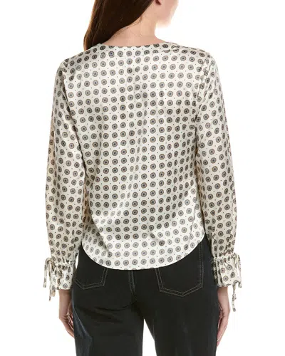 Cece Printed Flounce Blouse In Metallic