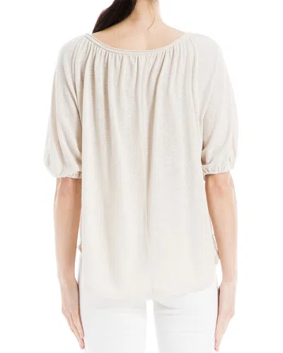 Max Studio Bubble Sleeve Linen-blend Top In Neutral