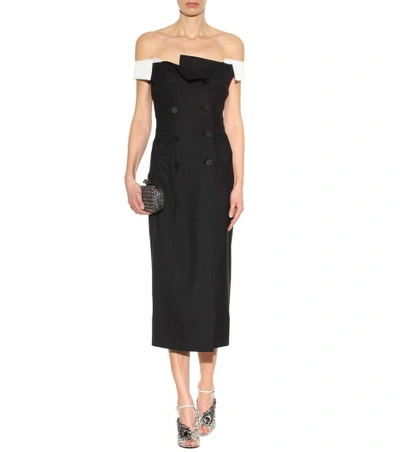 Shop Monse Off-the-shoulder Wool-blend Dress In Llack
