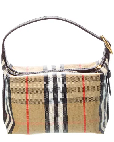 Burberry Women Coated Canvas Handbag With Check Pattern In Nude
