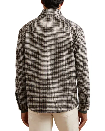 Reiss Grey Liam Houndstooth Wool-blend Houndstooth-check Overshirt In Brown