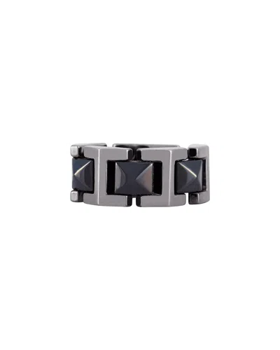 Versace 18k White Gold Black Ceramic Ring In Silver