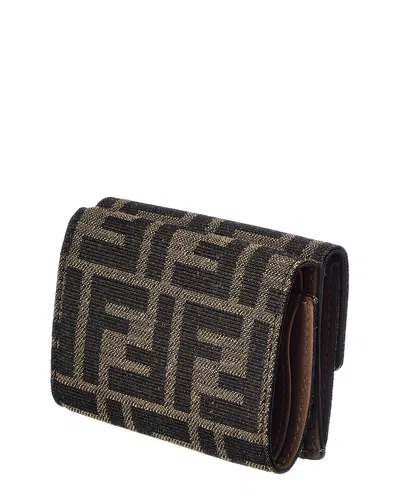 Fendi Micro Trifold Baguette Wallet In Ff Jacquard Fabric In Brown