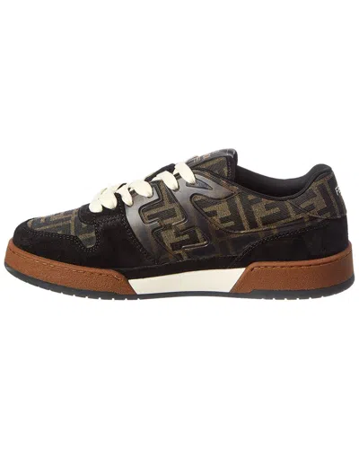 Fendi Match Ff Jacquard Fabric And Suede Sneakers In Black