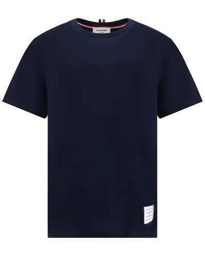 Thom Browne Navy Blue Logo Patch T-shirt In Blue