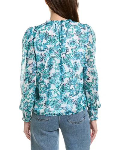 Cece Smocked Cuff Ruffle Blouse In Green