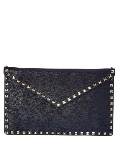 Valentino Dnu Inv  Rockstud Grainy Leather Pouch In Black