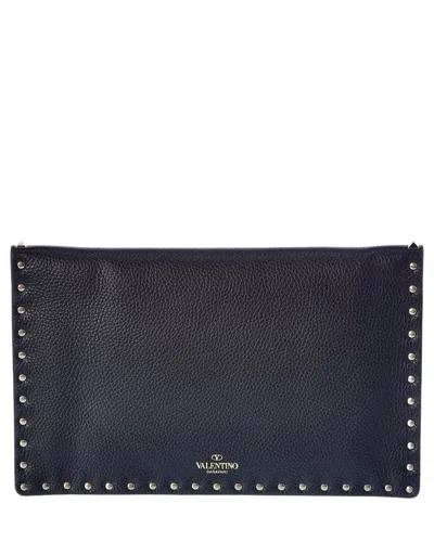 Valentino Dnu Inv  Rockstud Grainy Leather Pouch In Black