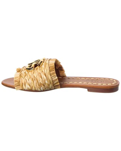 Dolce & Gabbana Women Beige Sandals With Fringed Details And Logo Plaque On The Front In Raffia Woma In Neutral