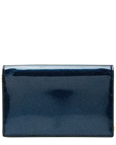 Saint Laurent Blue Glitter Patent Leather Monogram Kate Tassel Chain Wallet