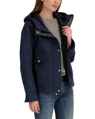 Tahari Leone Softshell Bomber Jacket In Blue