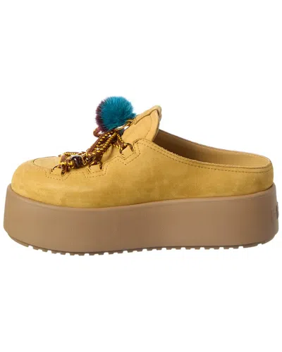 Fendi Ff Logo Suede & Shearling Mule In Multi