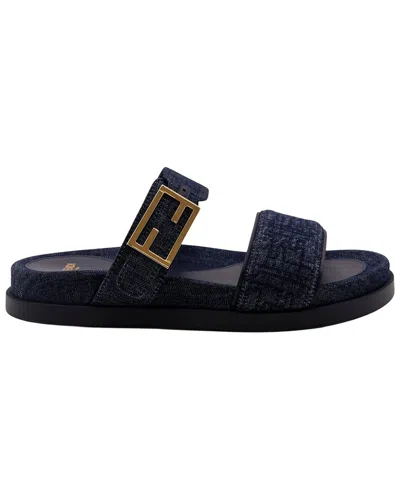 Fendi Double-band Embroidered Slides With Decorative Buckle In Multi