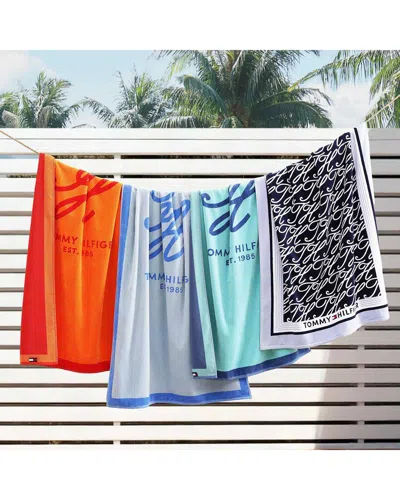 Tommy Hilfiger Allover Monogram Cotton Velour Beach Towel In Black