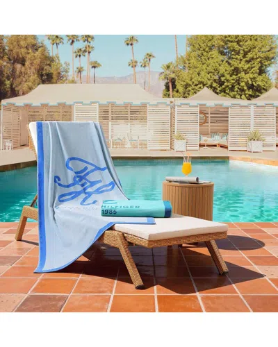 Tommy Hilfiger Colorblock Monogram Cotton Velour Beach Towel In Blue