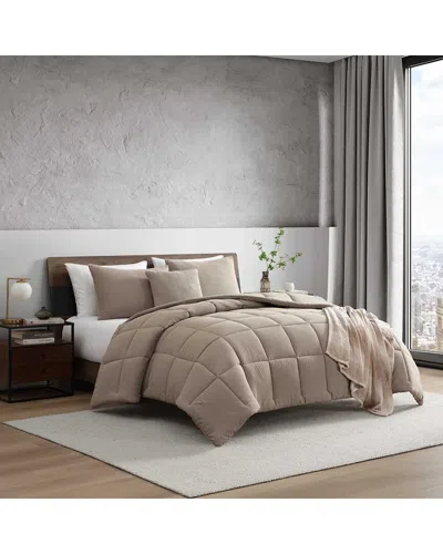 Kenneth Cole Reaction Solid Washed Microfiber Comforter Set In Brown