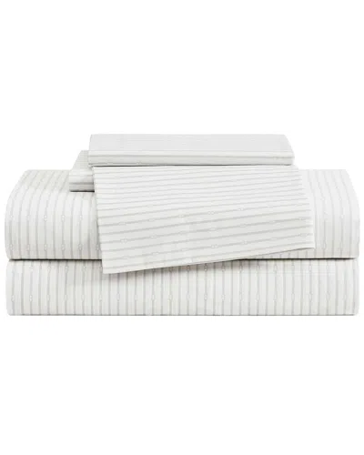Tommy Hilfiger Monogram Stripe Cotton Percale Sheet Set In White