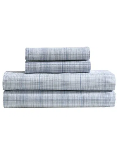 Calvin Klein Multi Grid Cotton Percale Sheet Set In Blue