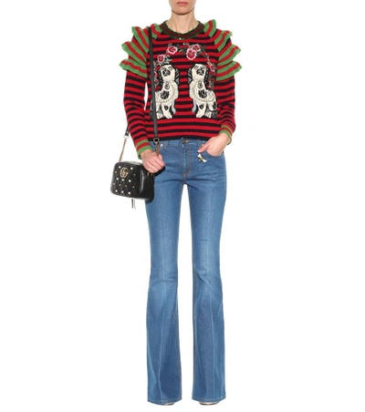 Shop Gucci Embroidered Flared Jeans In Llue