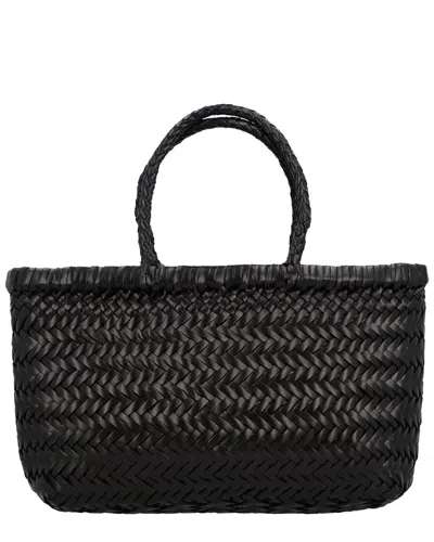Dragon Diffusion Mini Flat Gora Woven Leather Top Handle Bag In Black