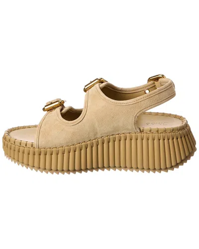 Chloé Chloe Nama Whipstitched Suede Wedge Sandals In Neutral