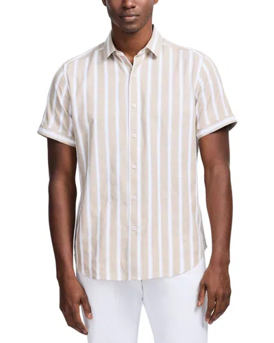 Robert Graham Preston Stripe Short Sleeve Cotton Blend Button-up Shirt In White