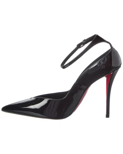 Christian Louboutin Black Patent Leather Erozee Pumps With Ankle Strap In Black