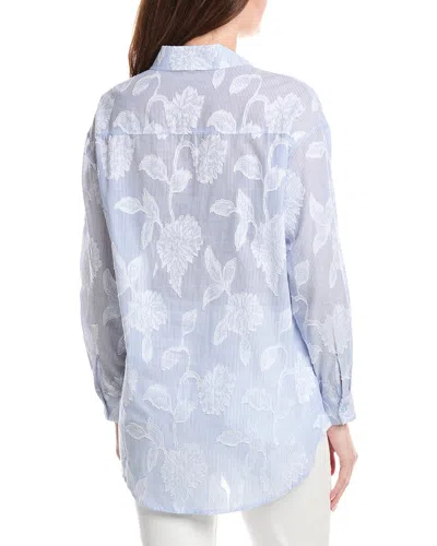 Renuar Woven Button Front Blouse In Blue