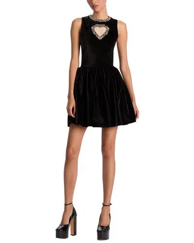 Alice And Olivia Ella Embellished-heart Mini Dress In Black
