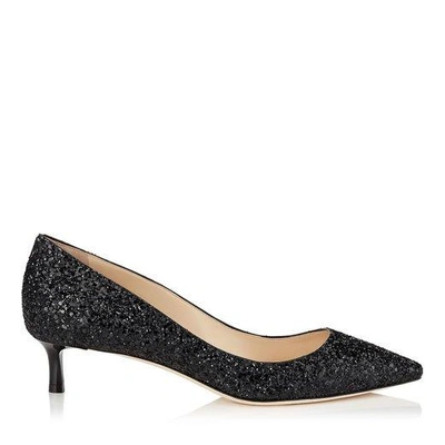 Shop Jimmy Choo Romy 40 Black Coarse Glitter Fabric Pointy Toe Pumps