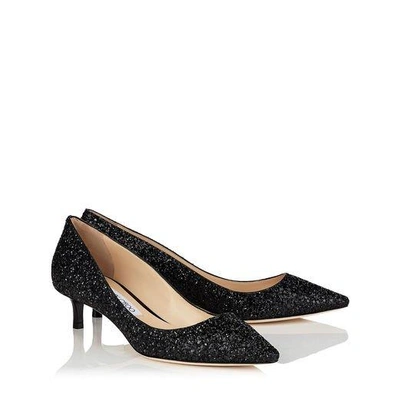 Shop Jimmy Choo Romy 40 Black Coarse Glitter Fabric Pointy Toe Pumps