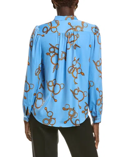 T Tahari Long Sleeved Button Down Blouse In Blue
