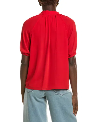 T Tahari Split Neck Collared Blouse In Red