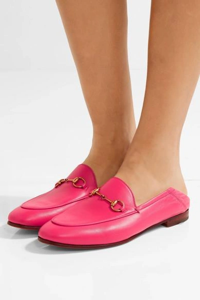 Shop Gucci Brixton Horsebit-detailed Leather Collapsible-heel Loafers In Fuchsia