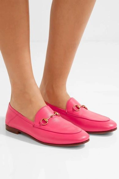 Shop Gucci Brixton Horsebit-detailed Leather Collapsible-heel Loafers In Fuchsia