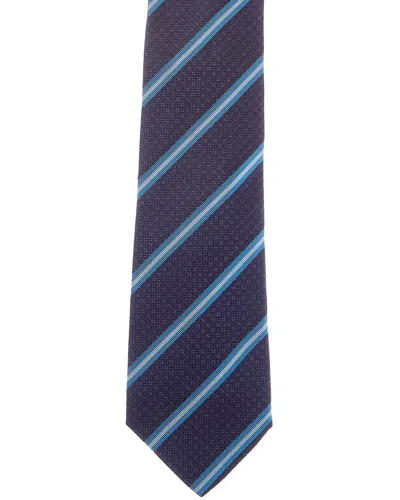 Etro Blue Stripe Silk Tie In Blue