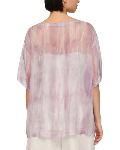 Lafayette 148 Printed Silk Pullover Short Sleeve Blouse In Pink