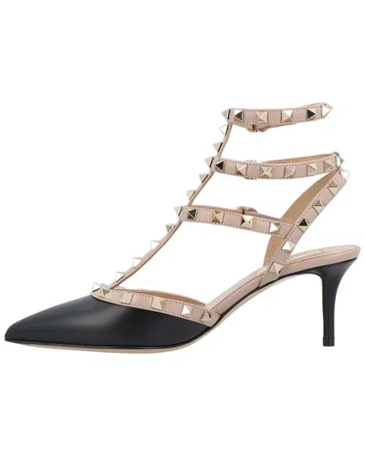 Valentino Rockstud Caged 65 Patent Ankle Strap Pump In Black