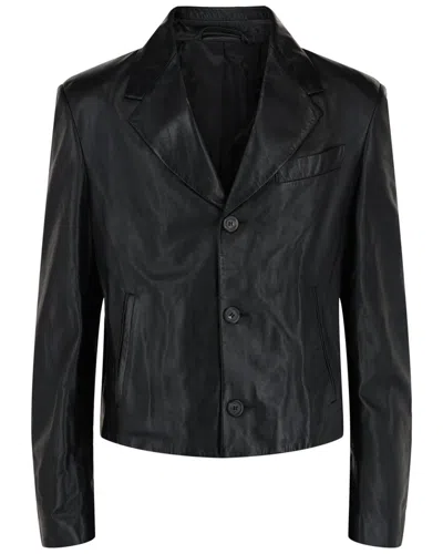 Ferragamo Slim-cut Single-breasted Leather Blazer In Black