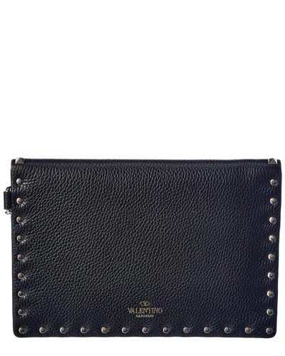 Valentino Dnu Inv  Rockstud Grainy Leather Pouch In Black