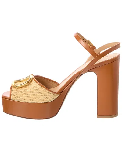 Valentino Garavani Vlogo Signature Platform Sandal In Raffia 115mm Woman Beige 42 In Brown