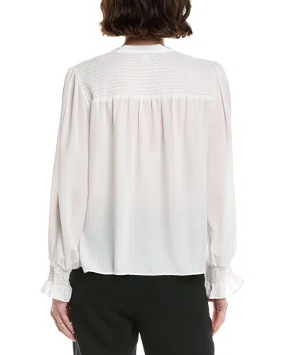 Cece Half Placket Smocked Accent Top In White