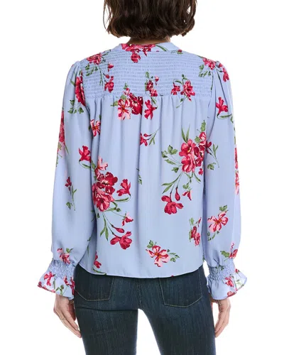 Cece Half Placket Smocked Top In Blue
