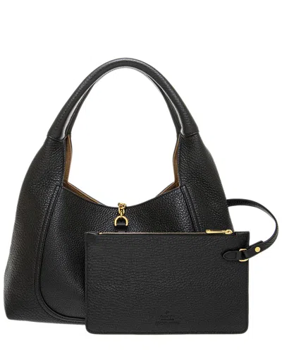 Gucci Women Black Shoulder Bag With Horsebit Closure In Grained Leather Woman