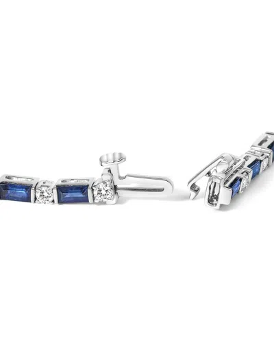 Haus Of Brilliance 14k White Gold 1 1/10 Cttw Diamond And Blue Sapphire Alternating Link Tennis Brac