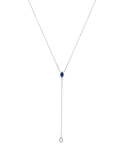 Haus Of Brilliance Sterling Silver Created Blue Sapphire And Diamond Accent Y Necklace In Metallic