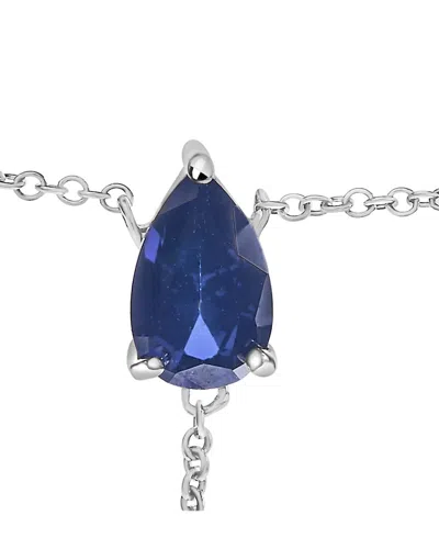 Haus Of Brilliance Sterling Silver Created Blue Sapphire And Diamond Accent Y Necklace In Metallic